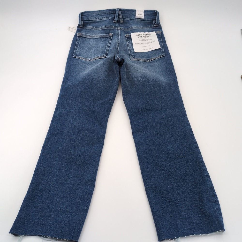 NWT Good American Good Petite Straight Fit Jeans Size 2/26 Mid Rise Blue 25.5" - Picture 2 of 10